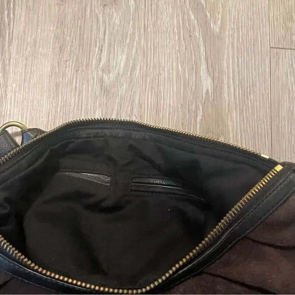 Vtg Y2K Banana Republic Brown Suede Leather Pleated Hobo Purse Braided Handle - Picture 6 of 13